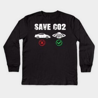 Save CO2 Emission Reduction UFO Climate Change Kids Long Sleeve T-Shirt